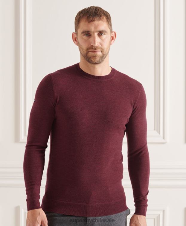 hombres Superdry rojo suéter con cuello redondo de lana merina de studios 2R68Z1331