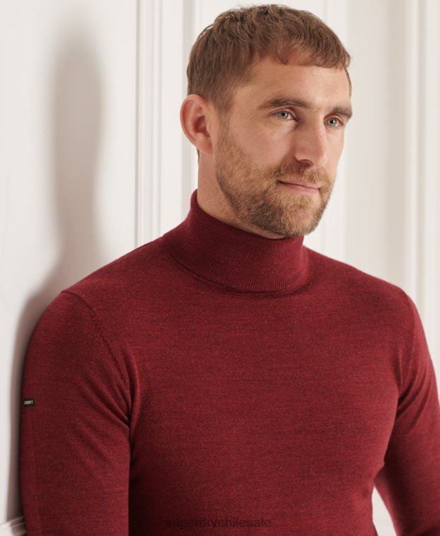 hombres Superdry rojo suéter con cuello vuelto de merino studios 2R68Z1325