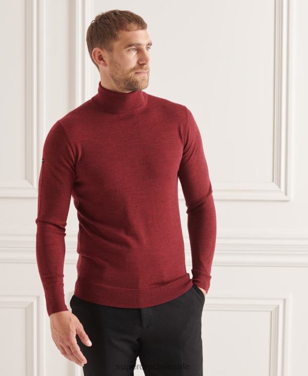hombres Superdry rojo suéter con cuello vuelto de merino studios 2R68Z1325