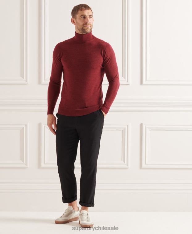 hombres Superdry rojo suéter con cuello vuelto de merino studios 2R68Z1325