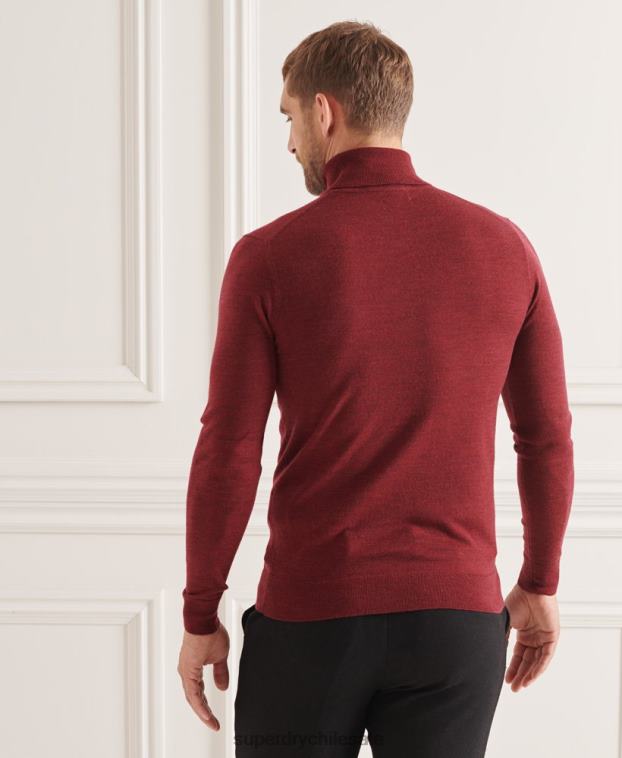hombres Superdry rojo suéter con cuello vuelto de merino studios 2R68Z1325