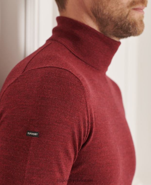 hombres Superdry rojo suéter con cuello vuelto de merino studios 2R68Z1325