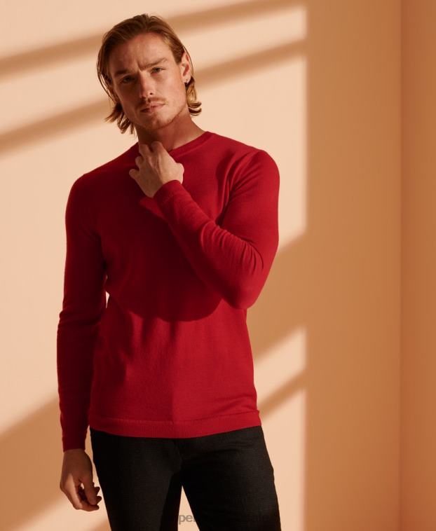 hombres Superdry rojo suéter ligero de merino 2R68Z1341