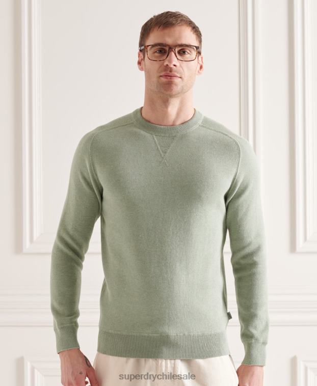 hombres Superdry verde jersey básico de algodón con cuello redondo 2R68Z1354