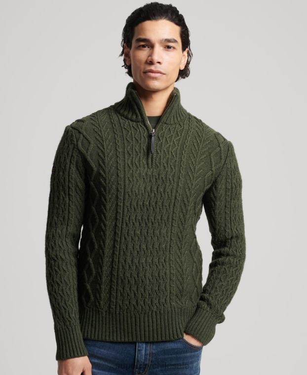 hombres Superdry verde jersey con cuello henley de jacob 2R68Z5278