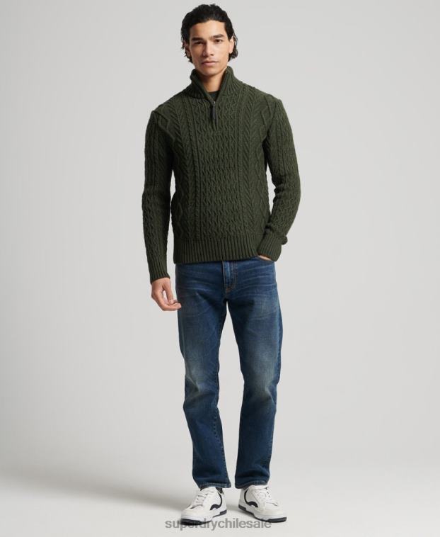 hombres Superdry verde jersey con cuello henley de jacob 2R68Z5278