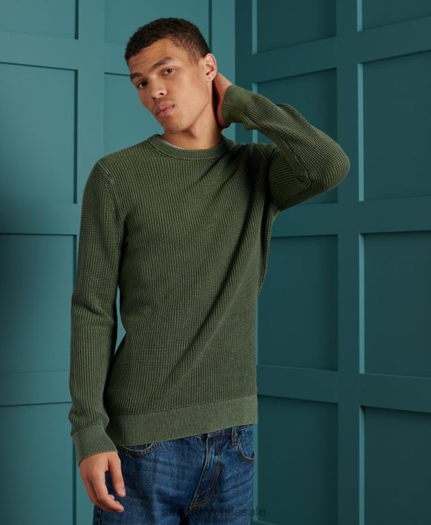 hombres Superdry verde jersey con cuello redondo Academy con textura teñida 2R68Z5346