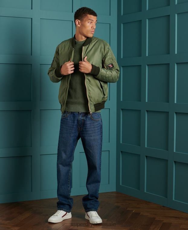hombres Superdry verde jersey con cuello redondo Academy con textura teñida 2R68Z5346