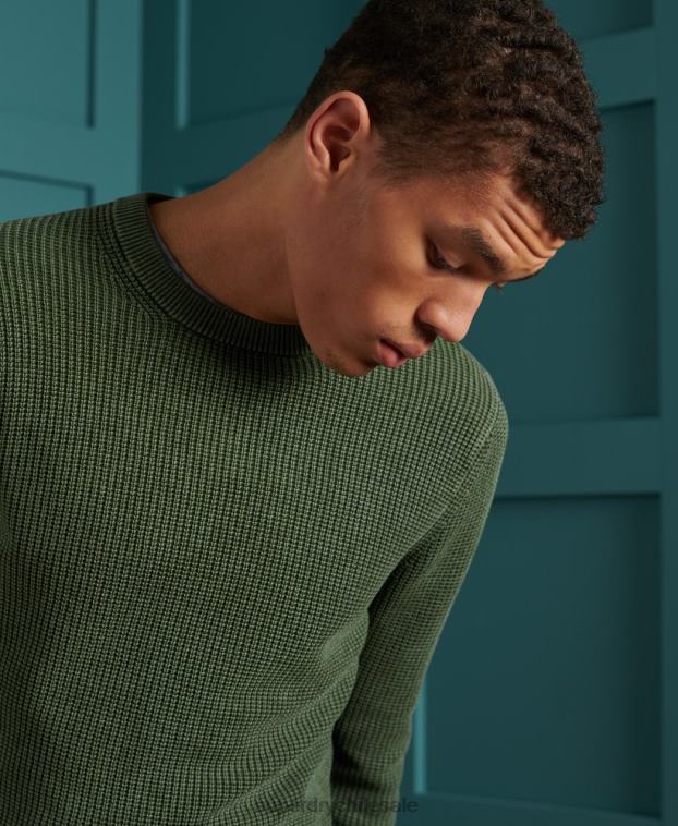 hombres Superdry verde jersey con cuello redondo Academy con textura teñida 2R68Z5346
