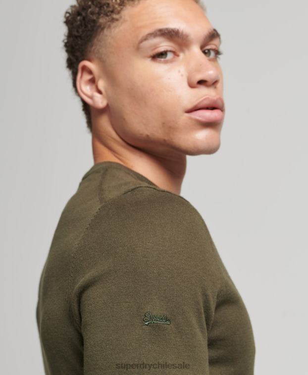 hombres Superdry verde jersey con cuello redondo de cashmere y algodón orgánico 2R68Z1307