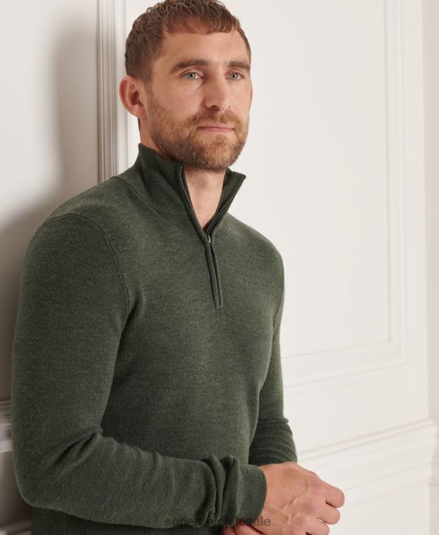 hombres Superdry verde jersey con cuello tunecino de lana merino studios 2R68Z1324