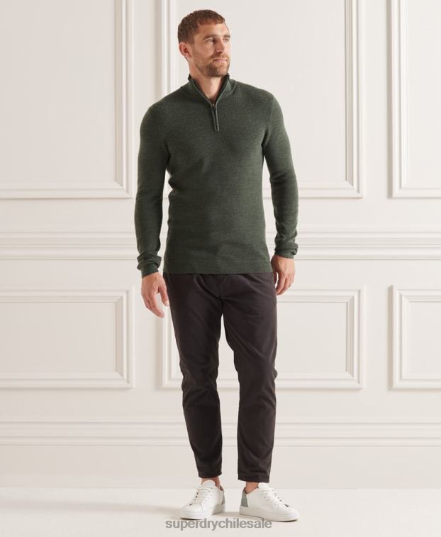 hombres Superdry verde jersey con cuello tunecino de lana merino studios 2R68Z1324
