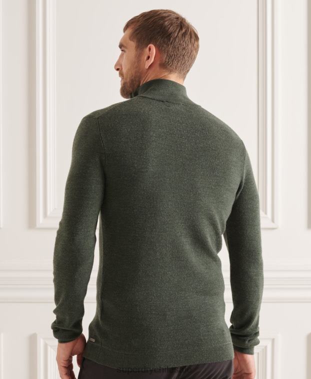 hombres Superdry verde jersey con cuello tunecino de lana merino studios 2R68Z1324