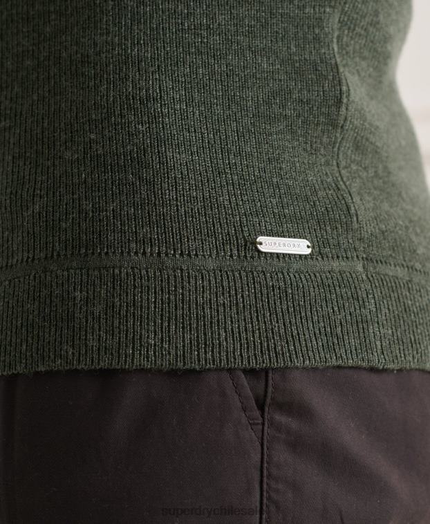 hombres Superdry verde jersey con cuello tunecino de lana merino studios 2R68Z1324