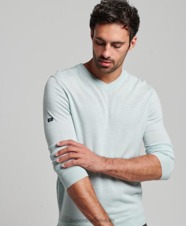hombres Superdry verde jersey de merino con cuello de pico 2R68Z5267