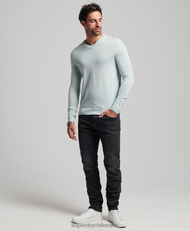 hombres Superdry verde jersey de merino con cuello de pico 2R68Z5267