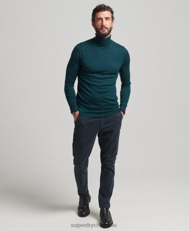 hombres Superdry verde jersey de merino con cuello vuelto 2R68Z1291