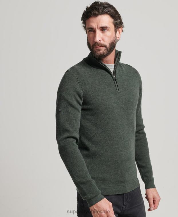 hombres Superdry verde jersey de merino con media cremallera 2R68Z1244