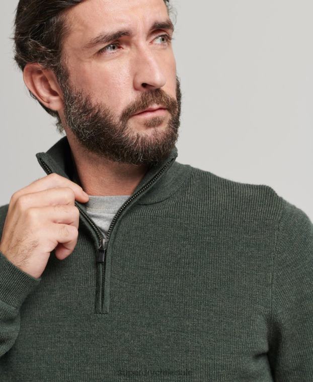 hombres Superdry verde jersey de merino con media cremallera 2R68Z1244