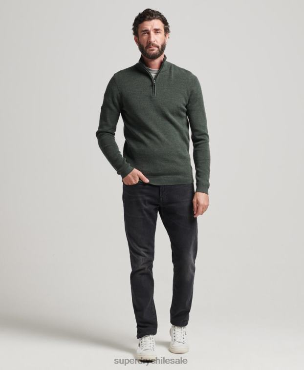 hombres Superdry verde jersey de merino con media cremallera 2R68Z1244