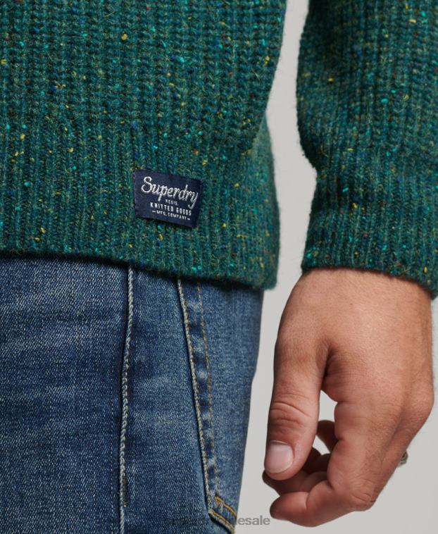 hombres Superdry verde jersey de tweed en mezcla de lana con cuello alzado 2R68Z1273