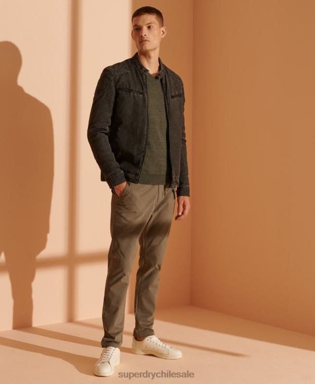 hombres Superdry verde suéter con etiqueta naranja y cuello en V 2R68Z1352