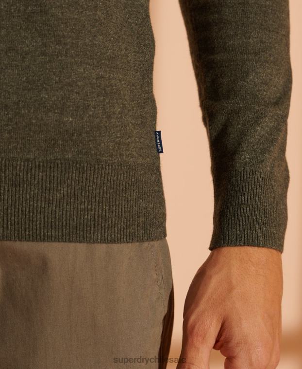 hombres Superdry verde suéter con etiqueta naranja y cuello en V 2R68Z1352