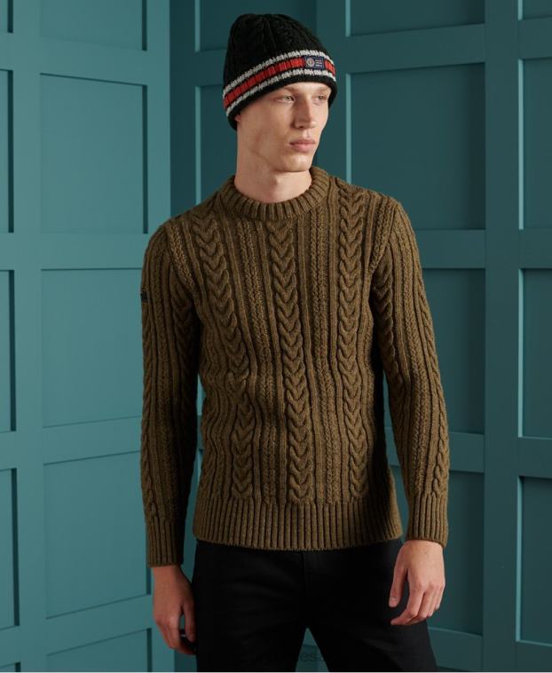 hombres Superdry verde suéter jacob cable crew 2R68Z1363