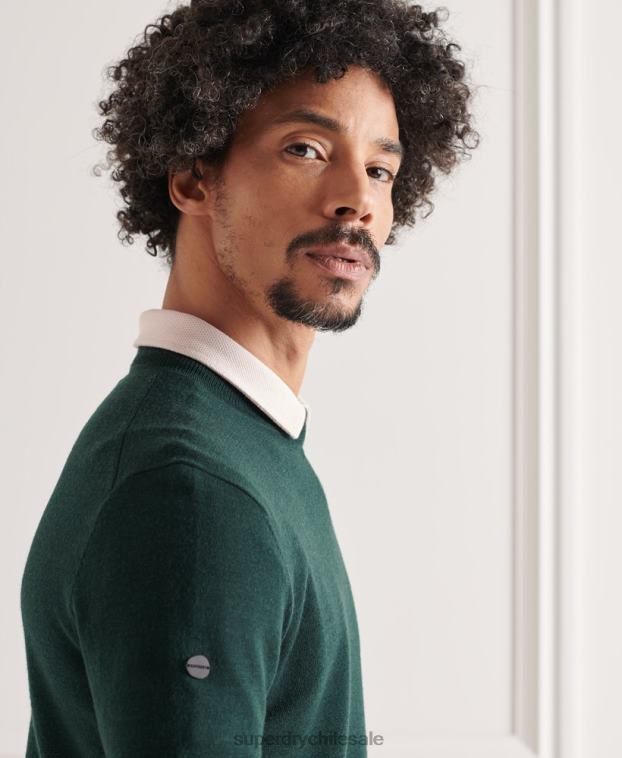 hombres Superdry verde suéter ligero de merino 2R68Z1306