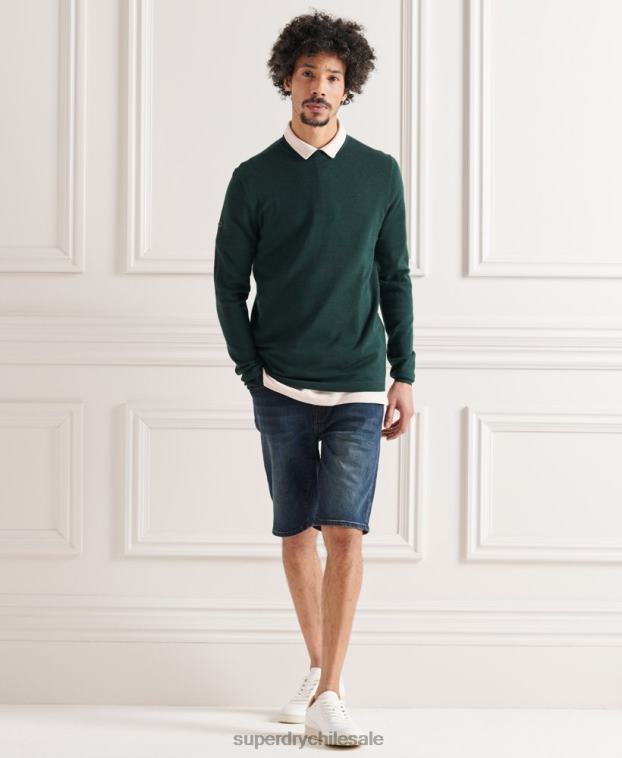 hombres Superdry verde suéter ligero de merino 2R68Z1306