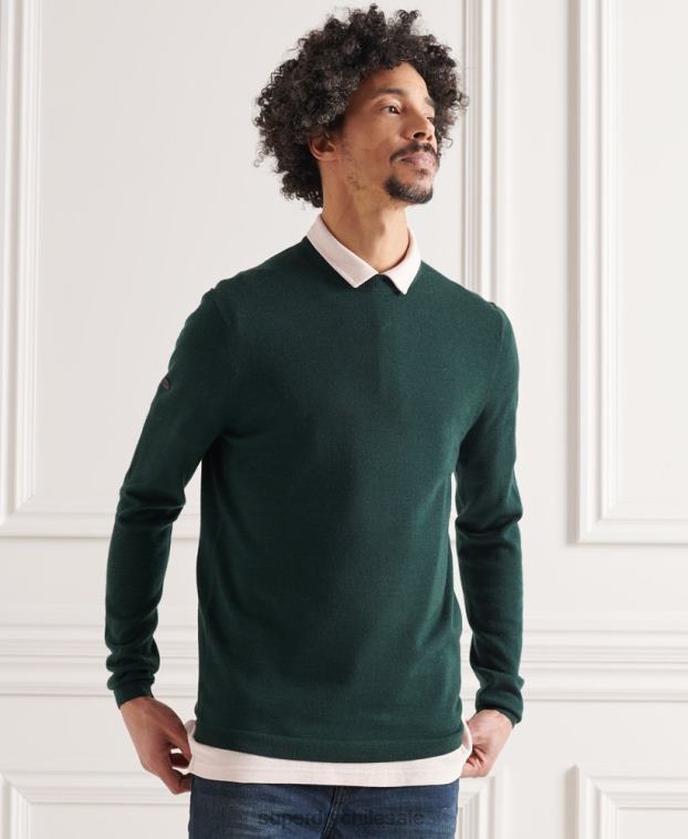 hombres Superdry verde suéter ligero de merino 2R68Z1306