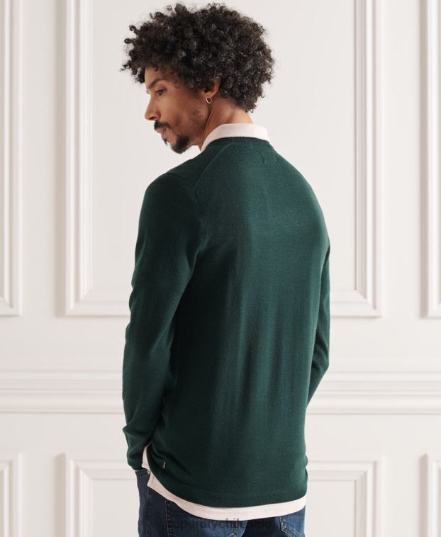 hombres Superdry verde suéter ligero de merino 2R68Z1306