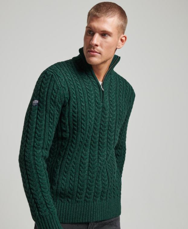 hombres Superdry verde suéter vintage con cuello henley de jacob 2R68Z1304