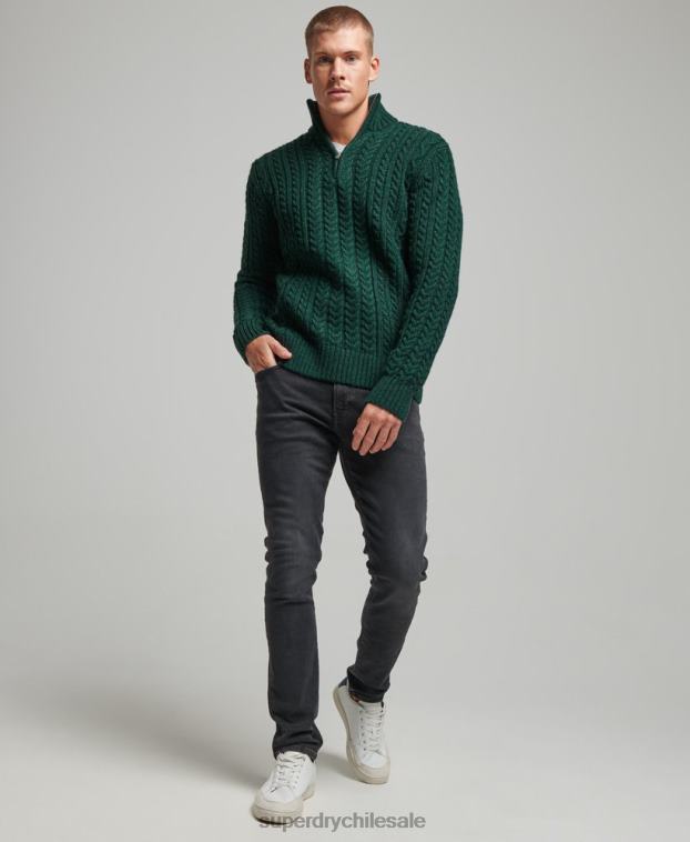 hombres Superdry verde suéter vintage con cuello henley de jacob 2R68Z1304