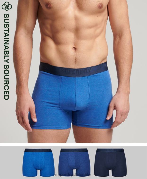 hombres Superdry azul Pack de tres boxers de algodón orgánico 2R68Z1598