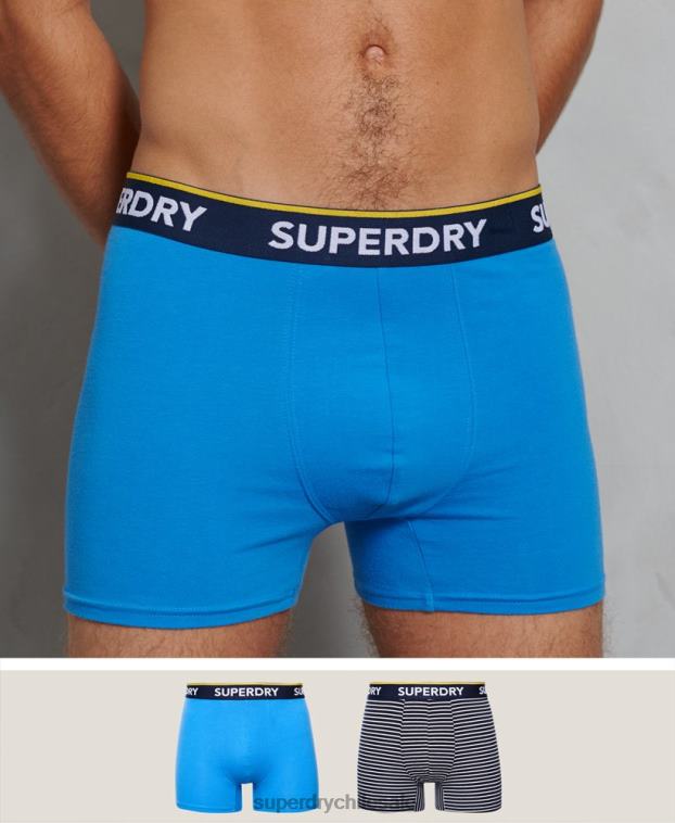 hombres Superdry azul Pack doble de bóxer clásico de algodón orgánico 2R68Z1850