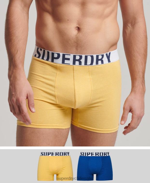 hombres Superdry azul pack doble de bóxer de algodón orgánico con logo doble 2R68Z1835