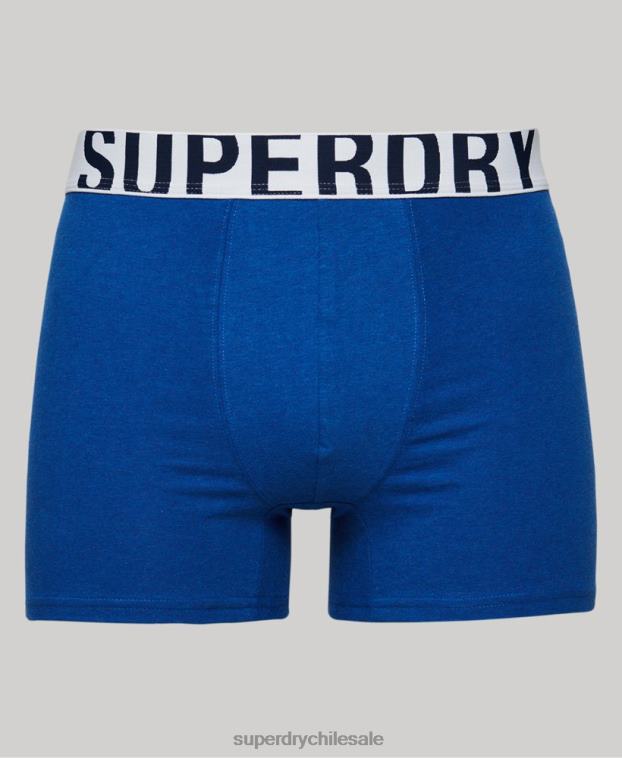 hombres Superdry azul pack doble de bóxer de algodón orgánico con logo doble 2R68Z1835