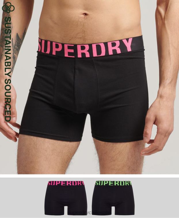 hombres Superdry negro Pack de 2 bóxers de algodón orgánico con doble logo 2R68Z1761