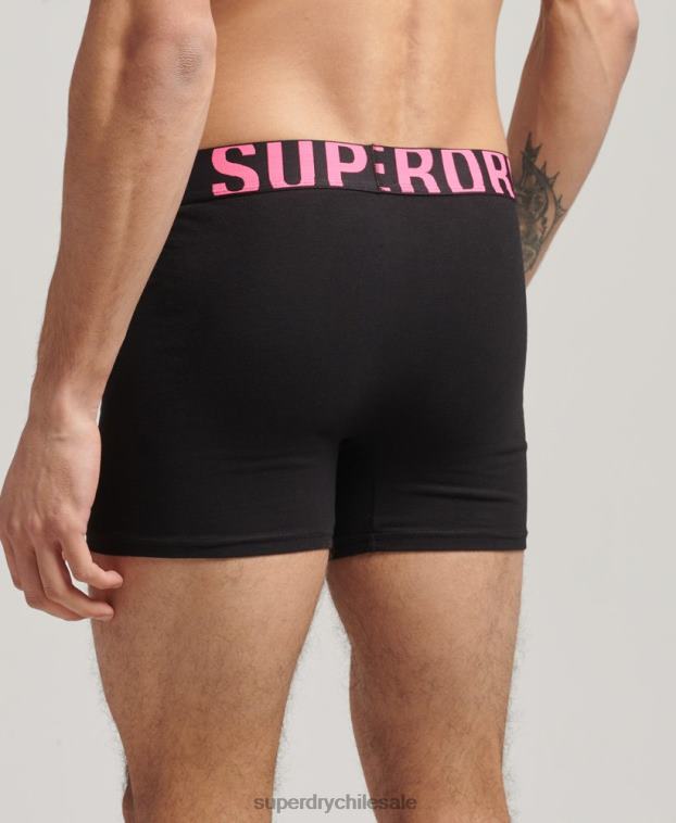 hombres Superdry negro Pack de 2 bóxers de algodón orgánico con doble logo 2R68Z1761