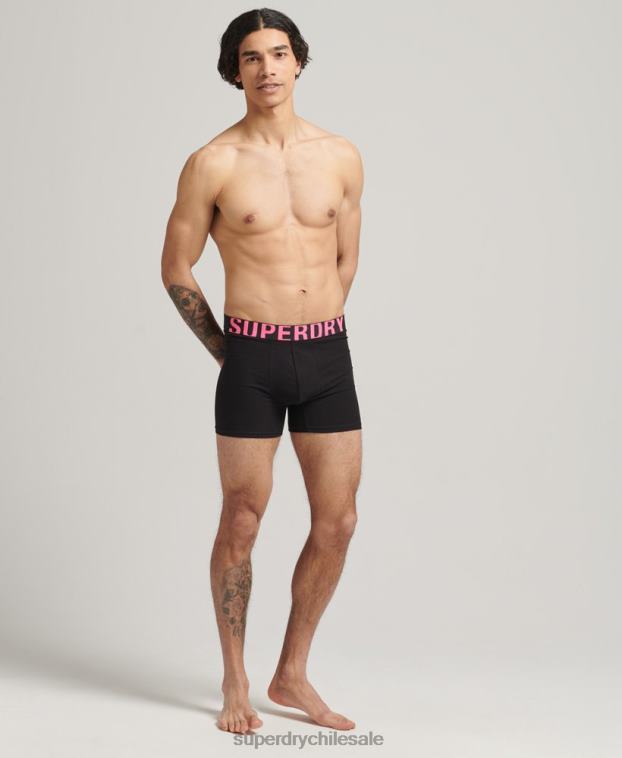 hombres Superdry negro Pack de 2 bóxers de algodón orgánico con doble logo 2R68Z1761