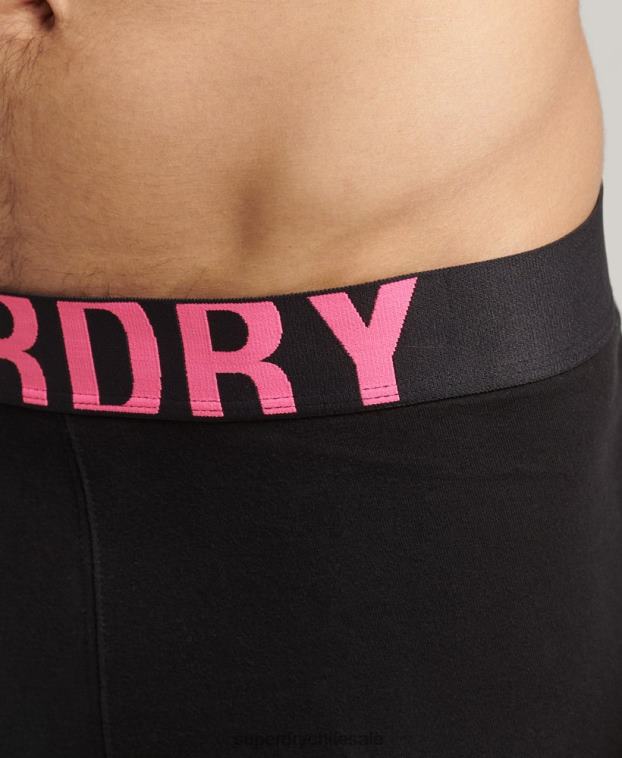 hombres Superdry negro Pack de 2 bóxers de algodón orgánico con doble logo 2R68Z1761