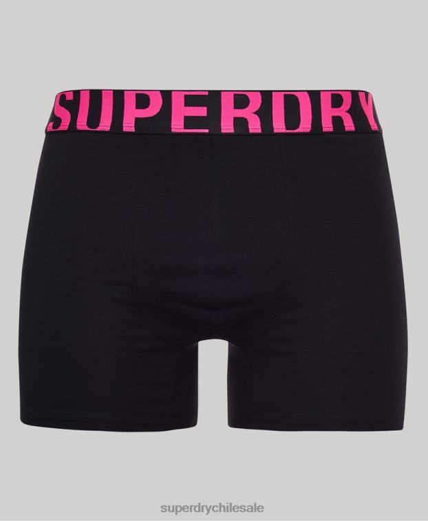 hombres Superdry negro Pack de 2 bóxers de algodón orgánico con doble logo 2R68Z1761