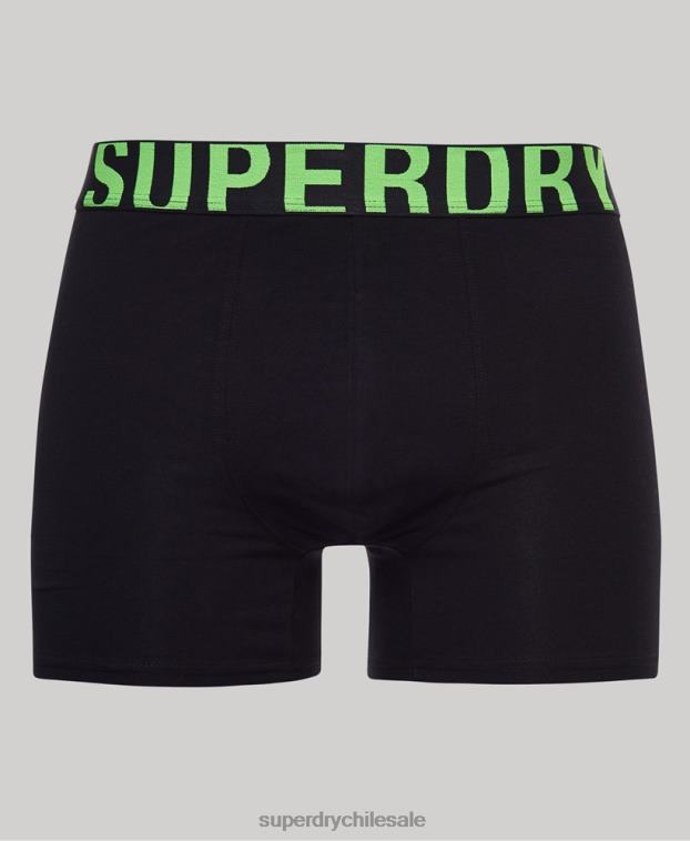 hombres Superdry negro Pack de 2 bóxers de algodón orgánico con doble logo 2R68Z1761