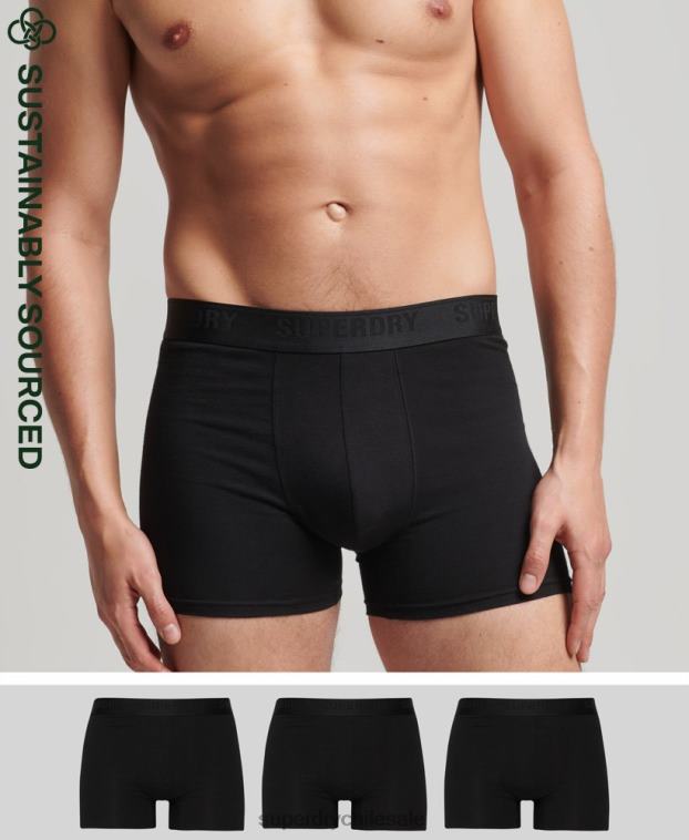 hombres Superdry negro Pack de tres boxers de algodón orgánico 2R68Z1599
