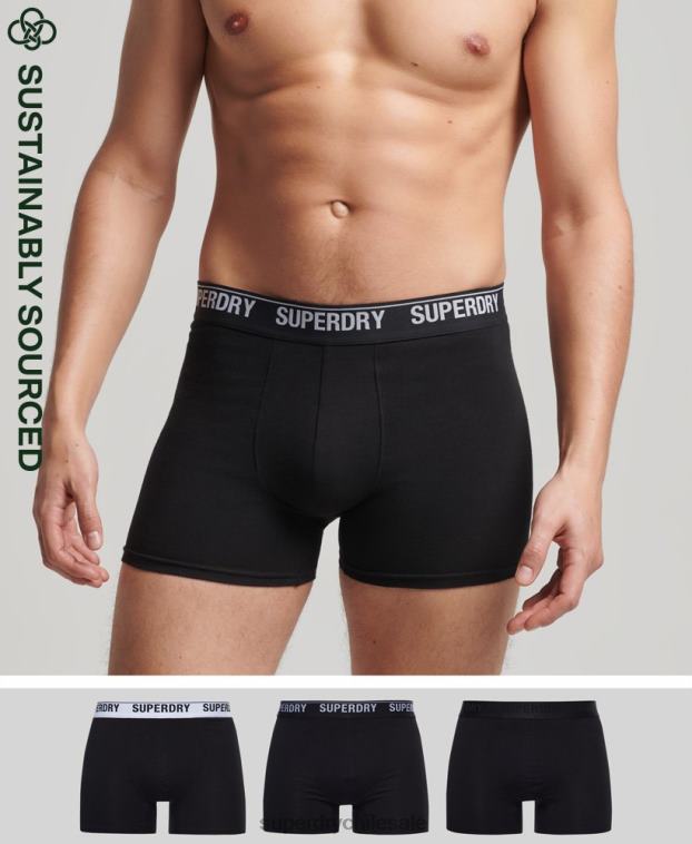hombres Superdry negro Pack de tres boxers de algodón orgánico 2R68Z1613