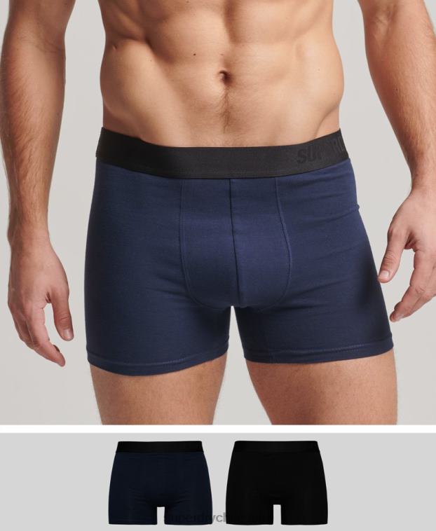 hombres Superdry negro Pack doble de bóxer de algodón orgánico compensado 2R68Z1637