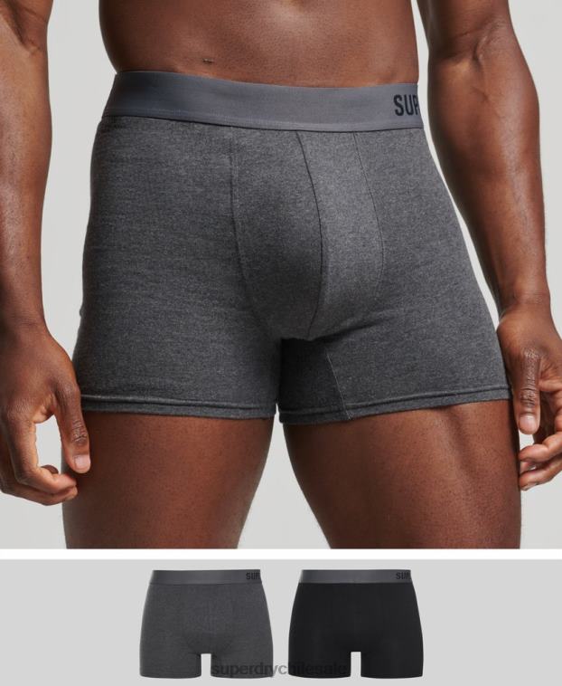 hombres Superdry negro Pack doble de bóxer de algodón orgánico compensado 2R68Z1824