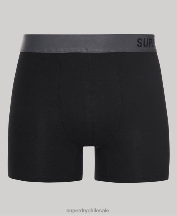 hombres Superdry negro Pack doble de bóxer de algodón orgánico compensado 2R68Z1824