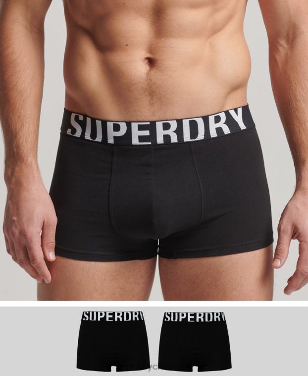 hombres Superdry negro pack doble de algodón orgánico con logo 2R68Z1795